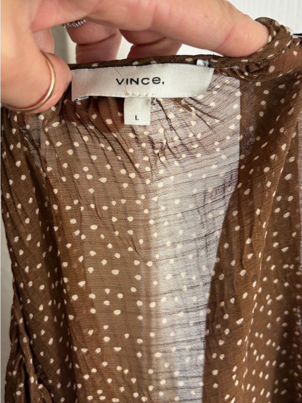 VINCE (missing slip) Starry Dot Apollo Dot Sheer Billowy Tie Neck Blouse - Picture 3 of 15